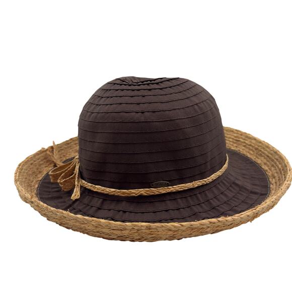 Scala Ribbon Textured Raffia Classic Resort Vacay Beach Pool Sun Hat Women's O/S - Picture 3 of 7